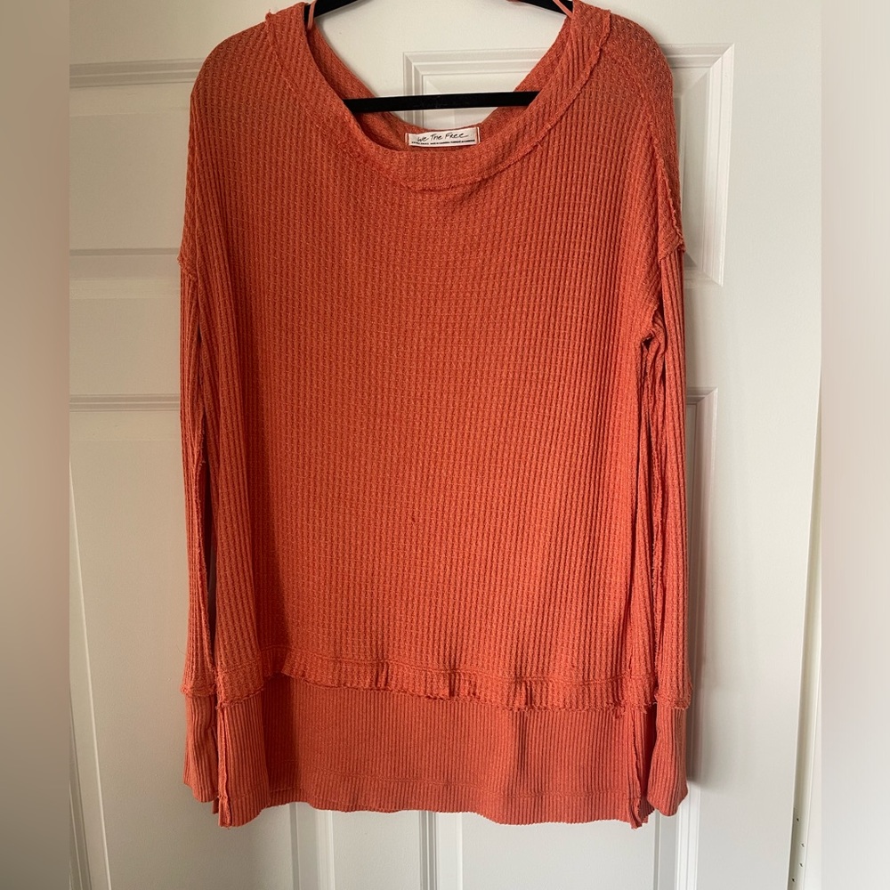 Orange long sleeve waffle free people top